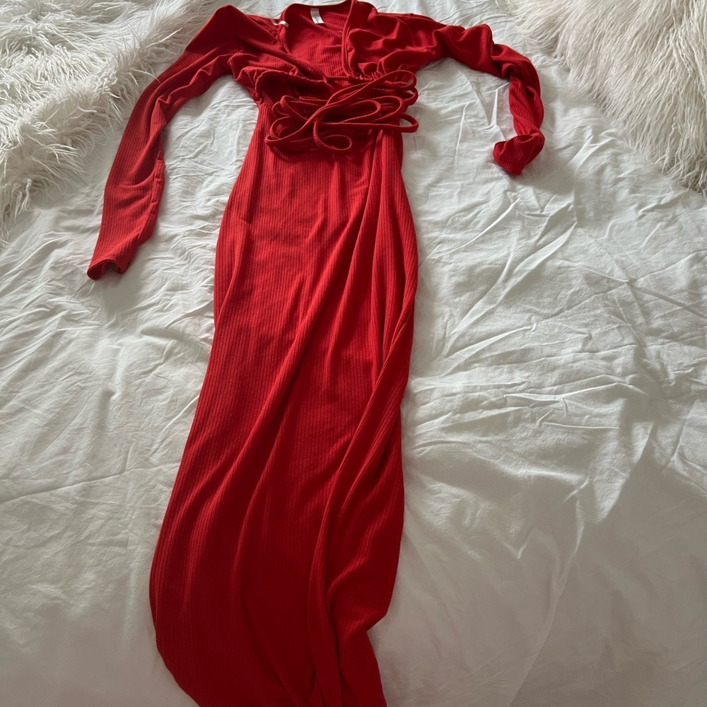 Red cross front maxi dress